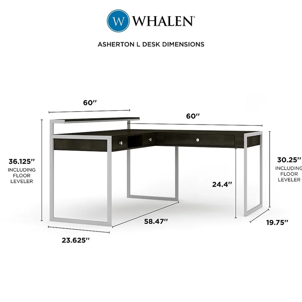 Corner Desks*Whalen Asherton 60" W L-Shaped Computer Desk, Fawn Aged Oak (SPUS-ASHD)