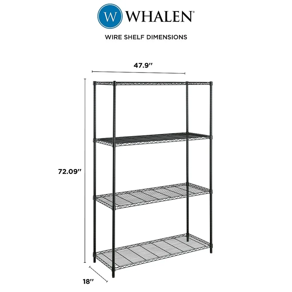 Shelving*Whalen 4-Shelf Wire Unit, 48"W, Black (WS184872-4B)