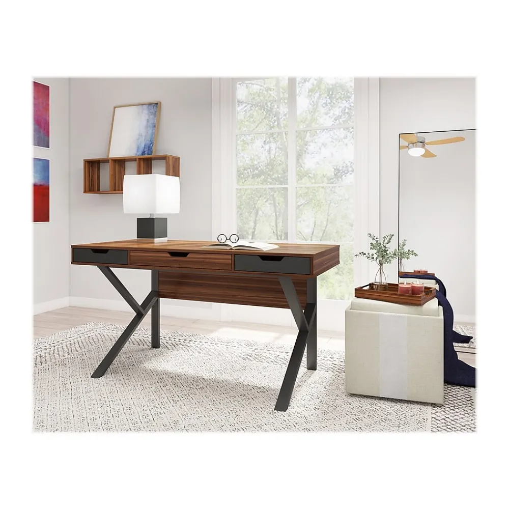 Office Desks*Whalen Stirling 60"W Table, Natural Walnut/Charcoal Gray (SPLS-ST60D)