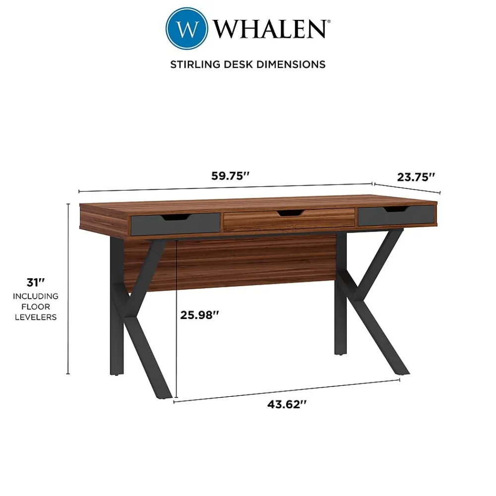 Office Desks*Whalen Stirling 60"W Table, Natural Walnut/Charcoal Gray (SPLS-ST60D)