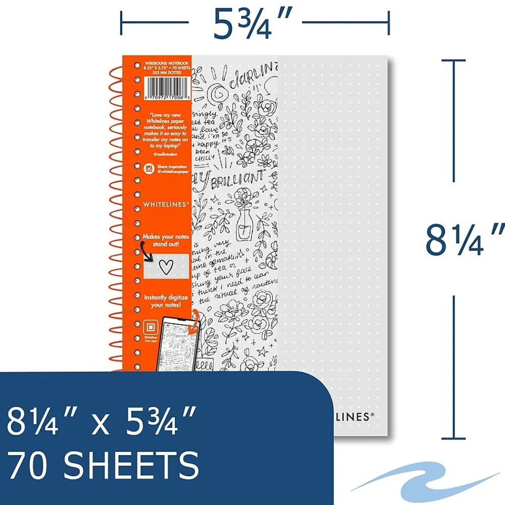 Journals|Whitelines Journal, 75.75" x 8.25", Dotted Ruled, Gray, 70 Pages, 12/Carton (17006cs)