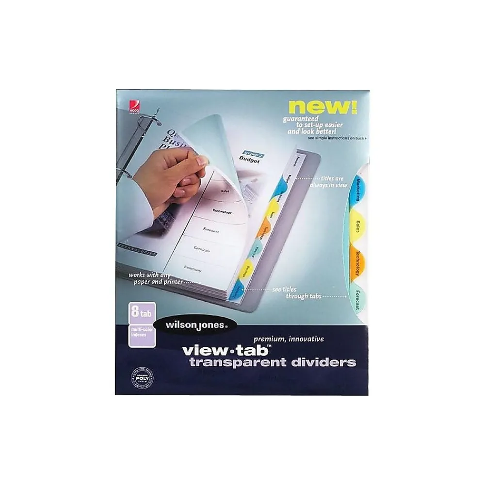Dividers|Wilson Jones View-Tab Blank Polypropylene/PP Dividers, 8-Tab, Multicolor (W55063)