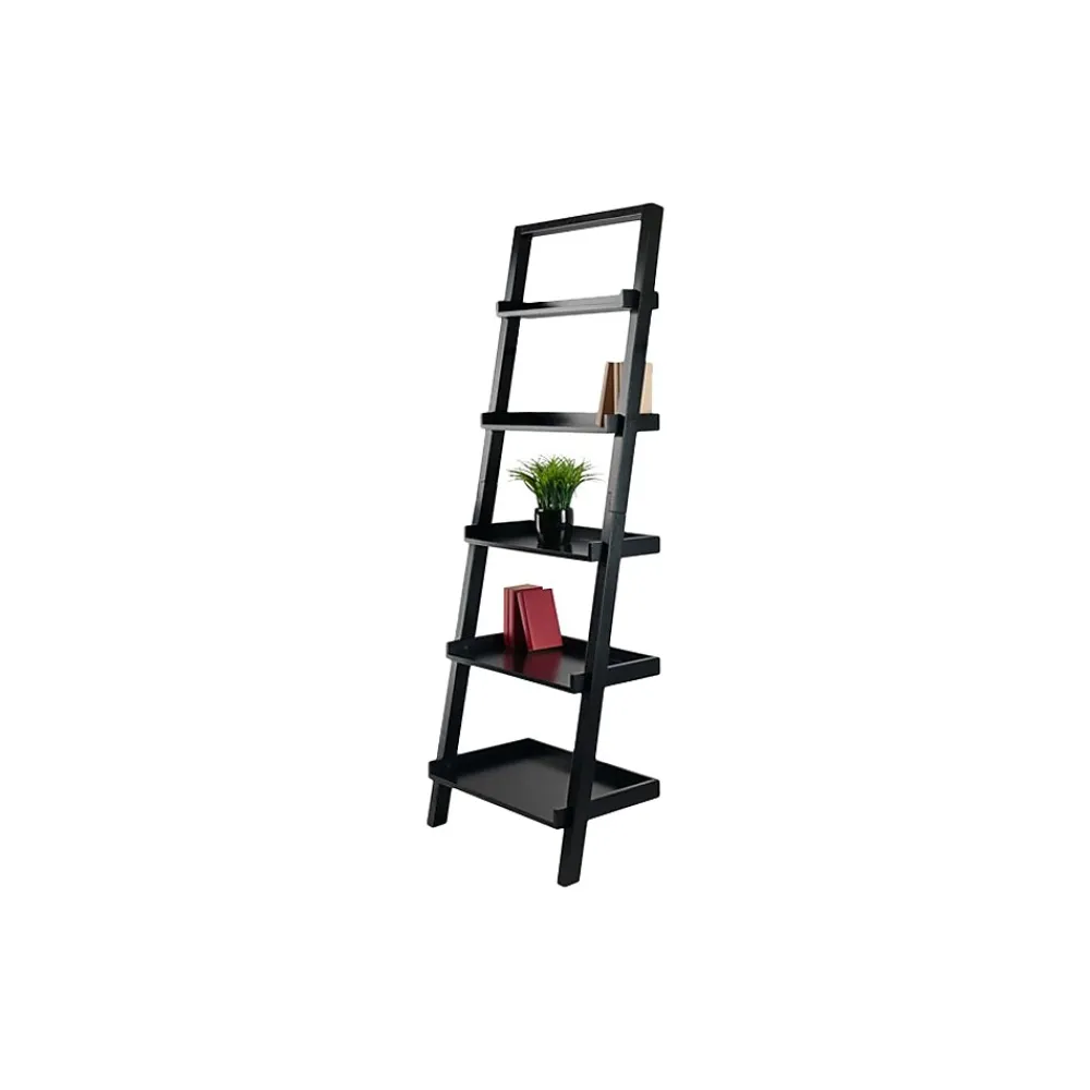 Bookcases*Winsome Bellamy 5-Shelf 69"H Leaning Bookcase, Black (29553)