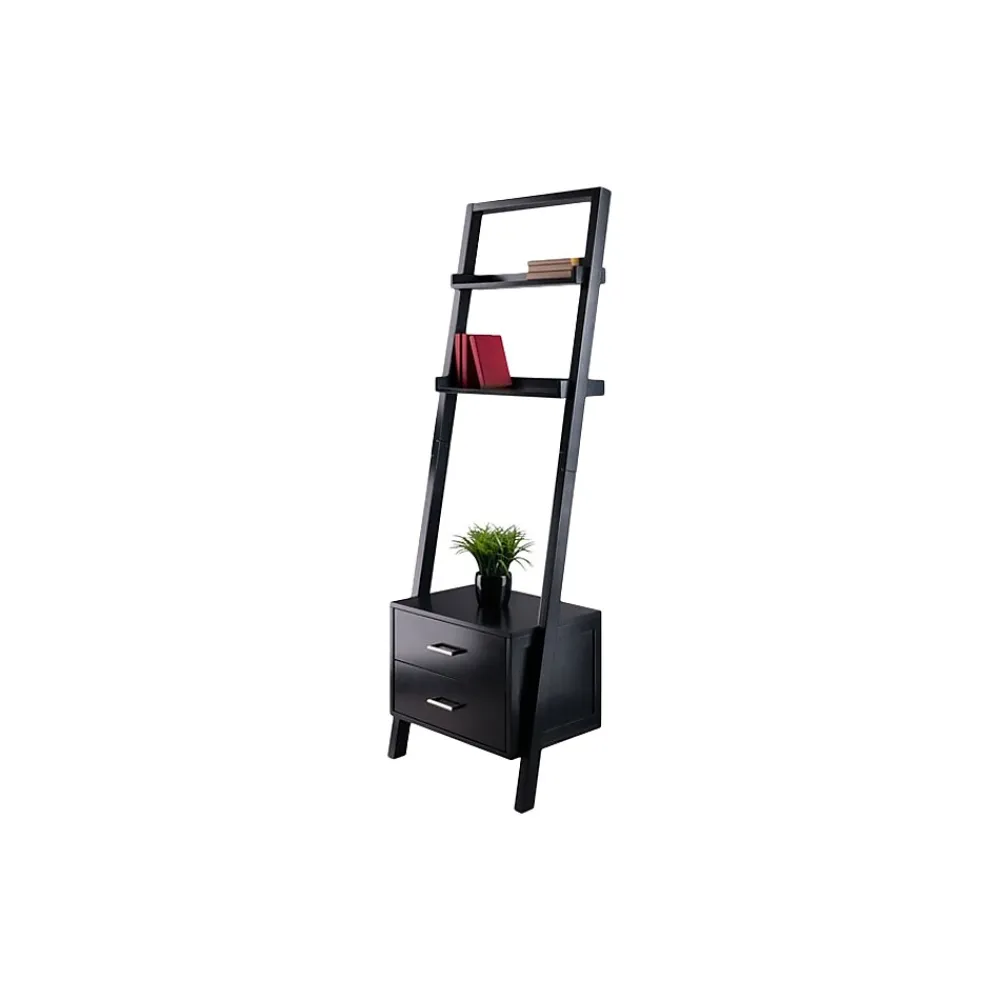 Bookcases*Winsome Bellamy 2-Shelf 69"H Leaning Bookcase, Black (29522)