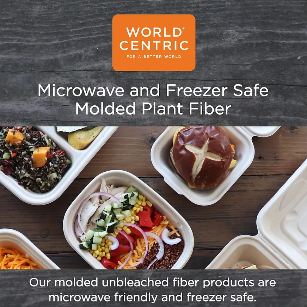World Centric Fiber Trays, PLA Lined, PFAS Free, 9.1 x 7.1 x 0.7, Natural, 500/Carton