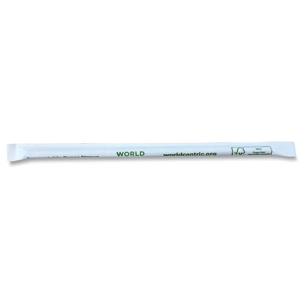 World Centric Sustainable Kraft Paper Straws, Wrapped, 8", Natural, 6,000/Carton