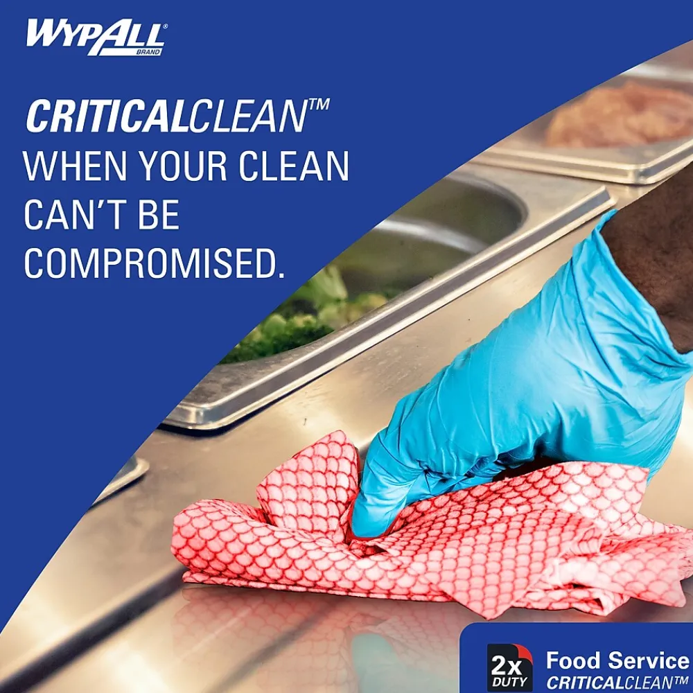 CriticalClean Fabric Food Service Cloths, 23.5" x 12.5", Red, 200 Cloths/Pack (51639)<WypAll Hot