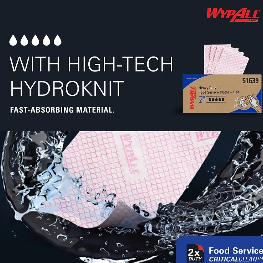 CriticalClean Fabric Food Service Cloths, 23.5" x 12.5", Red, 200 Cloths/Pack (51639)<WypAll Hot