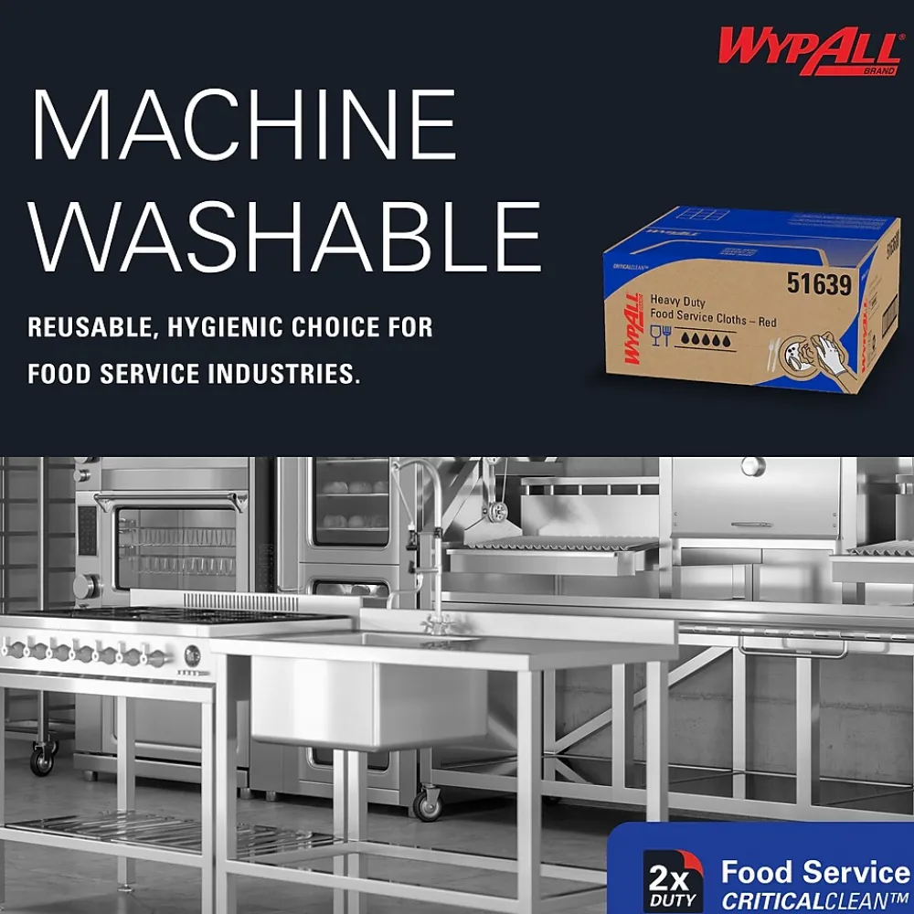 CriticalClean Fabric Food Service Cloths, 23.5" x 12.5", Red, 200 Cloths/Pack (51639)<WypAll Hot