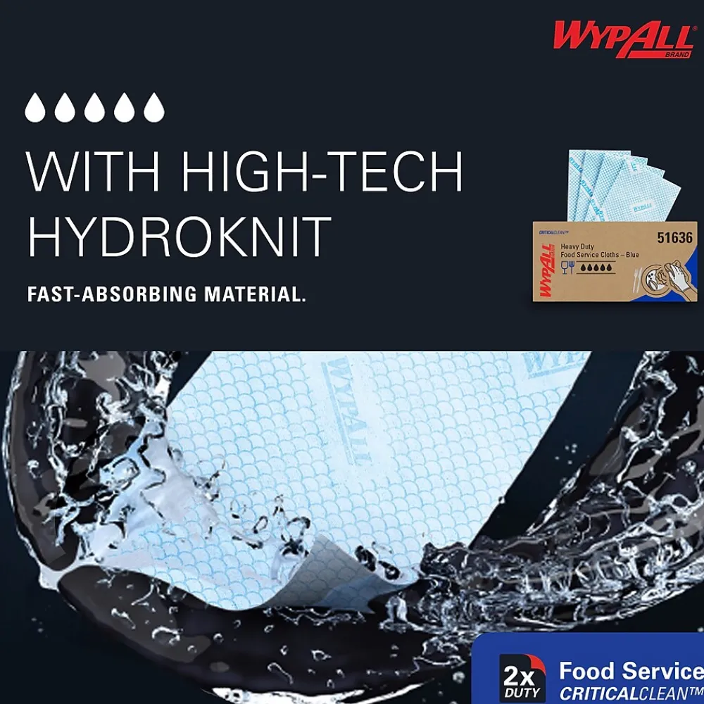 CriticalClean Fabric Food Service Cloths, 23.5" x 12.5", Blue, 200 Cloths/Pack (51636)<WypAll Outlet