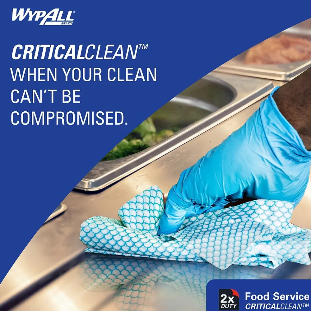 CriticalClean Foodservice Fabric Food Service Cloths, 23.5" x 12.5", Blue, 100 Cloths/Pack (51633)<WypAll Clearance