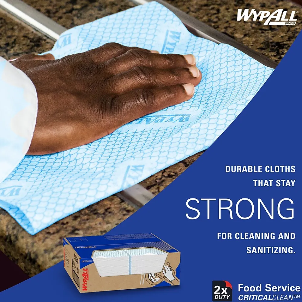 CriticalClean Foodservice Fabric Food Service Cloths, 23.5" x 12.5", Blue, 100 Cloths/Pack (51633)<WypAll Clearance