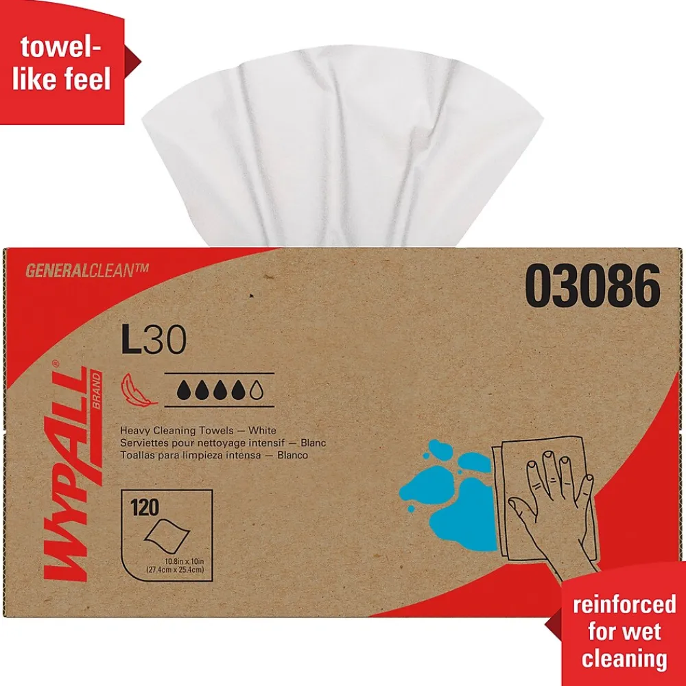 GeneralClean L30 Cleaning Cloths, 10" x 10.8", White, 12 Sheets/Box, 10 Boxes/Carton (03086)<WypAll