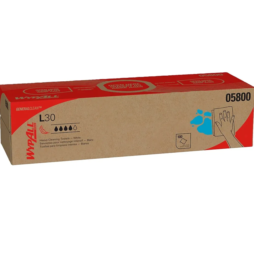 GeneralClean L30 Durable Fibers Cleaning Wipers, 9.8" x 16.4", White, 100 Wipers/Box, 8/Carton (05800)<WypAll