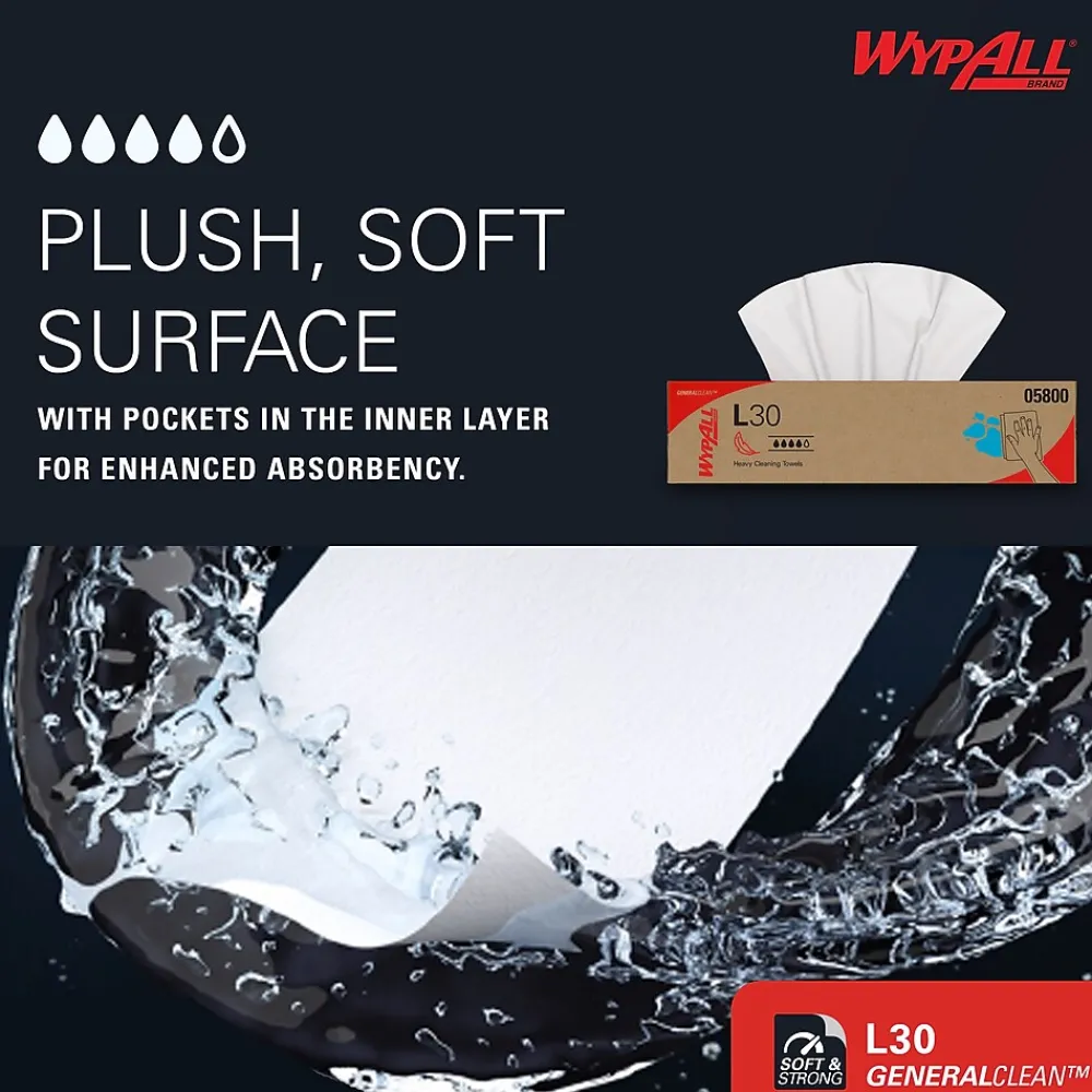 GeneralClean L30 Durable Fibers Cleaning Wipers, 9.8" x 16.4", White, 100 Wipers/Box, 8/Carton (05800)<WypAll
