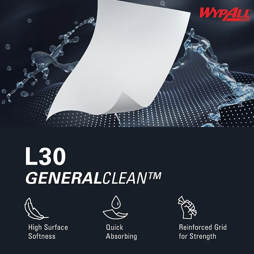 GeneralClean L30 Durable Fibers Cleaning Wipers, 9.8" x 16.4", White, 100 Wipers/Box, 8/Carton (05800)<WypAll