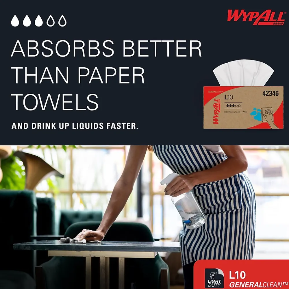 GeneralClean L10 Fabric Cleaning Wipers, 10.25" x 9", White, 250 Wipers/Box (42346)<WypAll Best