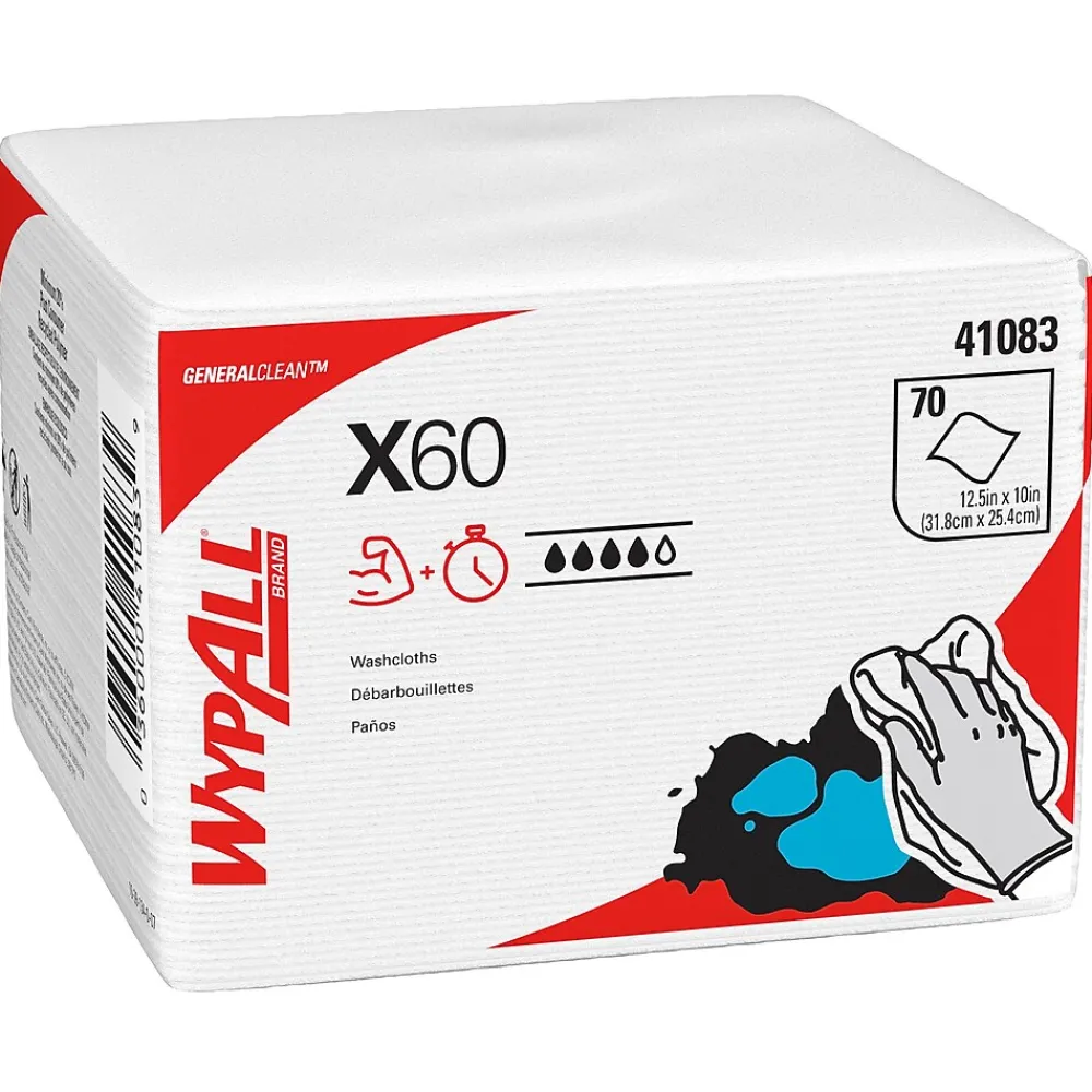 GeneralClean X60 Cleaning Cloths, 12.5" x 10", White, 70 Sheets/Pack, 8/Carton (41083)<WypAll New