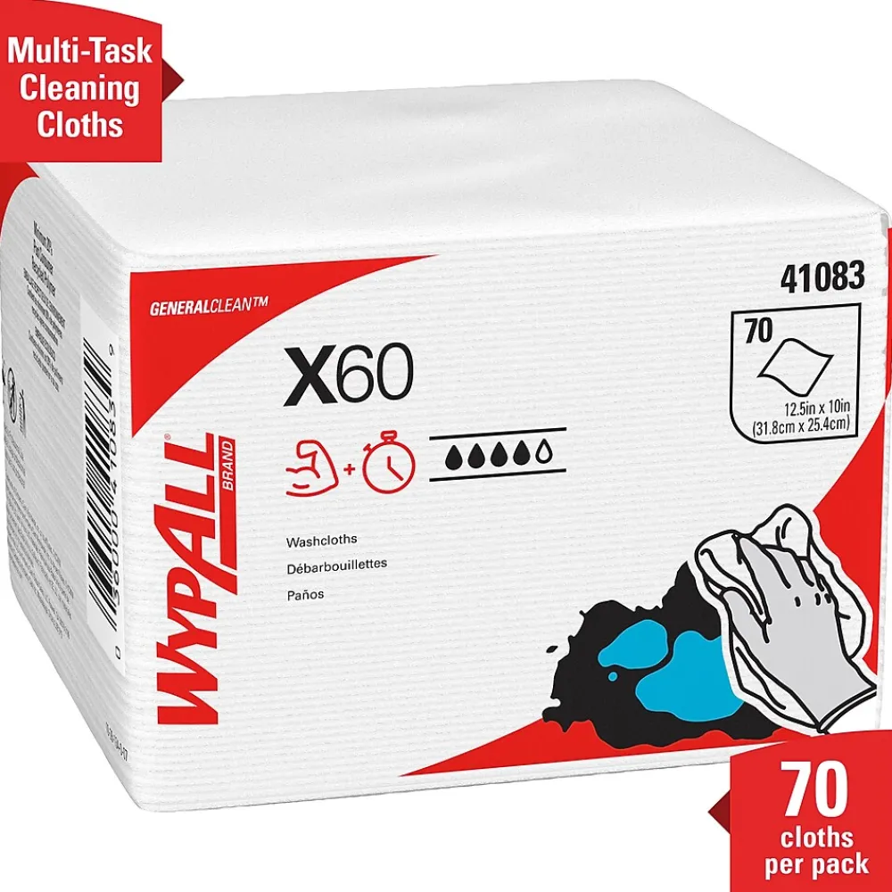 GeneralClean X60 Cleaning Cloths, 12.5" x 10", White, 70 Sheets/Pack, 8/Carton (41083)<WypAll New