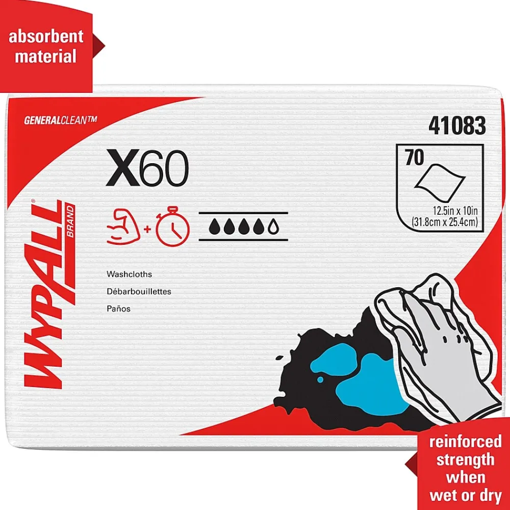 GeneralClean X60 Cleaning Cloths, 12.5" x 10", White, 70 Sheets/Pack, 8/Carton (41083)<WypAll New