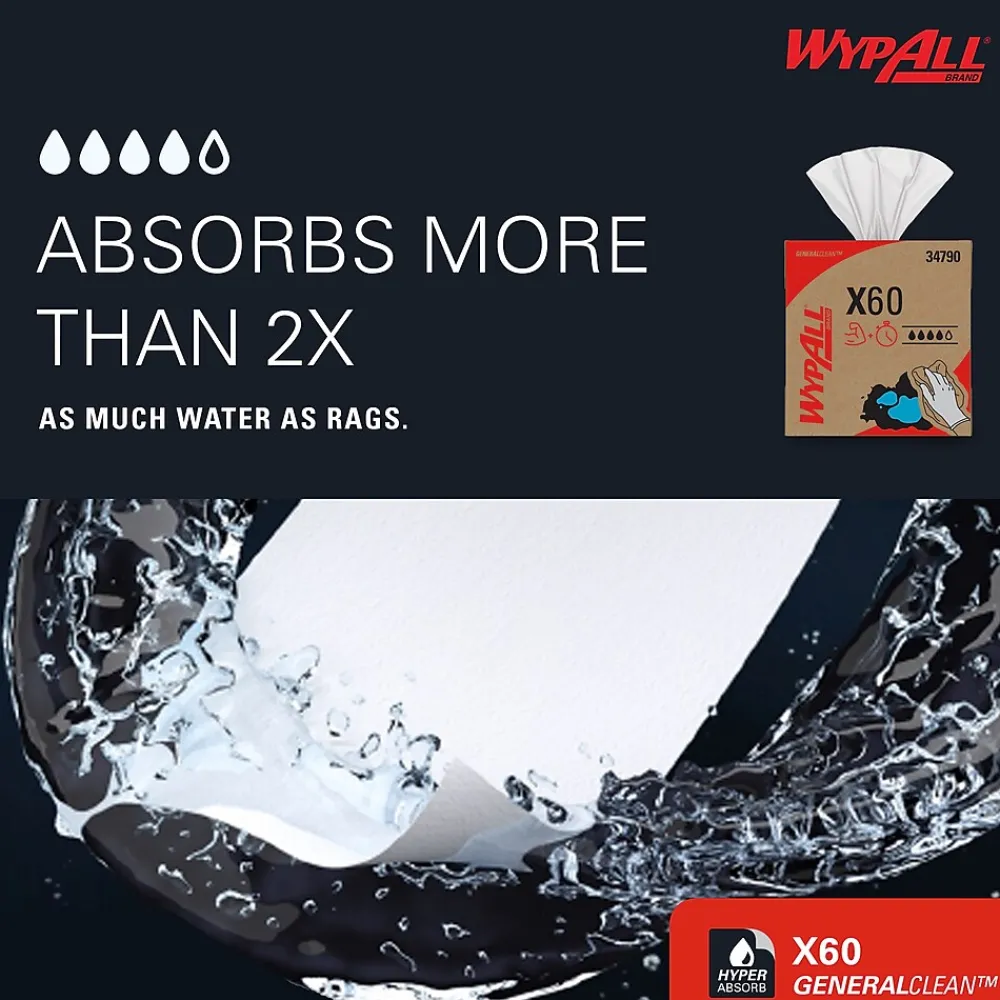 GeneralClean X60 Fabric Cleaning Wipers, 16.8" x 9.1", White, 118 Wipers/Box, 10/Carton (34790)<WypAll Sale