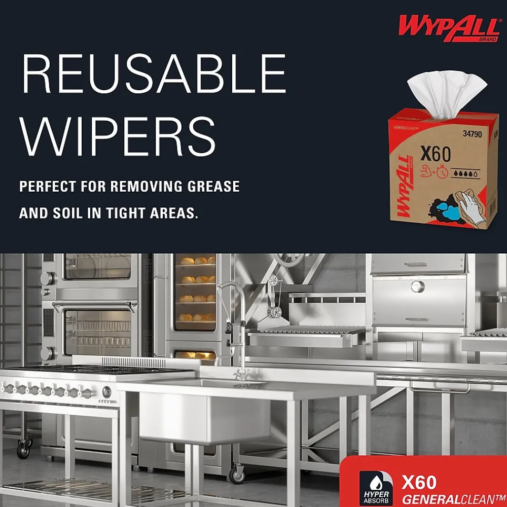 GeneralClean X60 Fabric Cleaning Wipers, 16.8" x 9.1", White, 118 Wipers/Box, 10/Carton (34790)<WypAll Sale