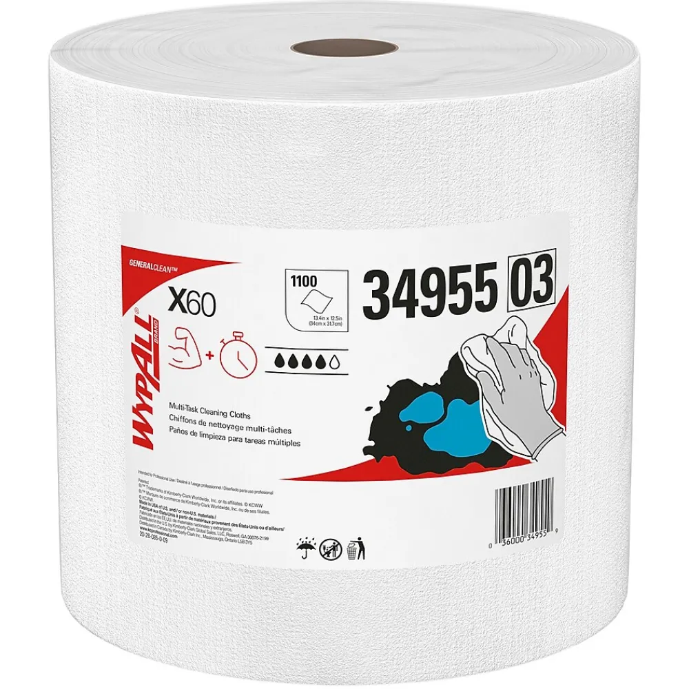 GeneralClean X60 Nylon Cleaning Wipers, 13.4" x 12.5", White, 1100 Sheets/Roll, 1100 Wipers/Box (34955)<WypAll Best