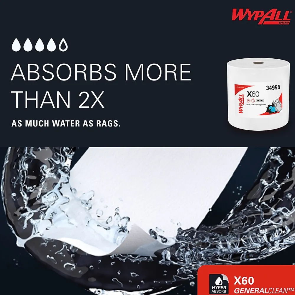 GeneralClean X60 Nylon Cleaning Wipers, 13.4" x 12.5", White, 1100 Sheets/Roll, 1100 Wipers/Box (34955)<WypAll Best