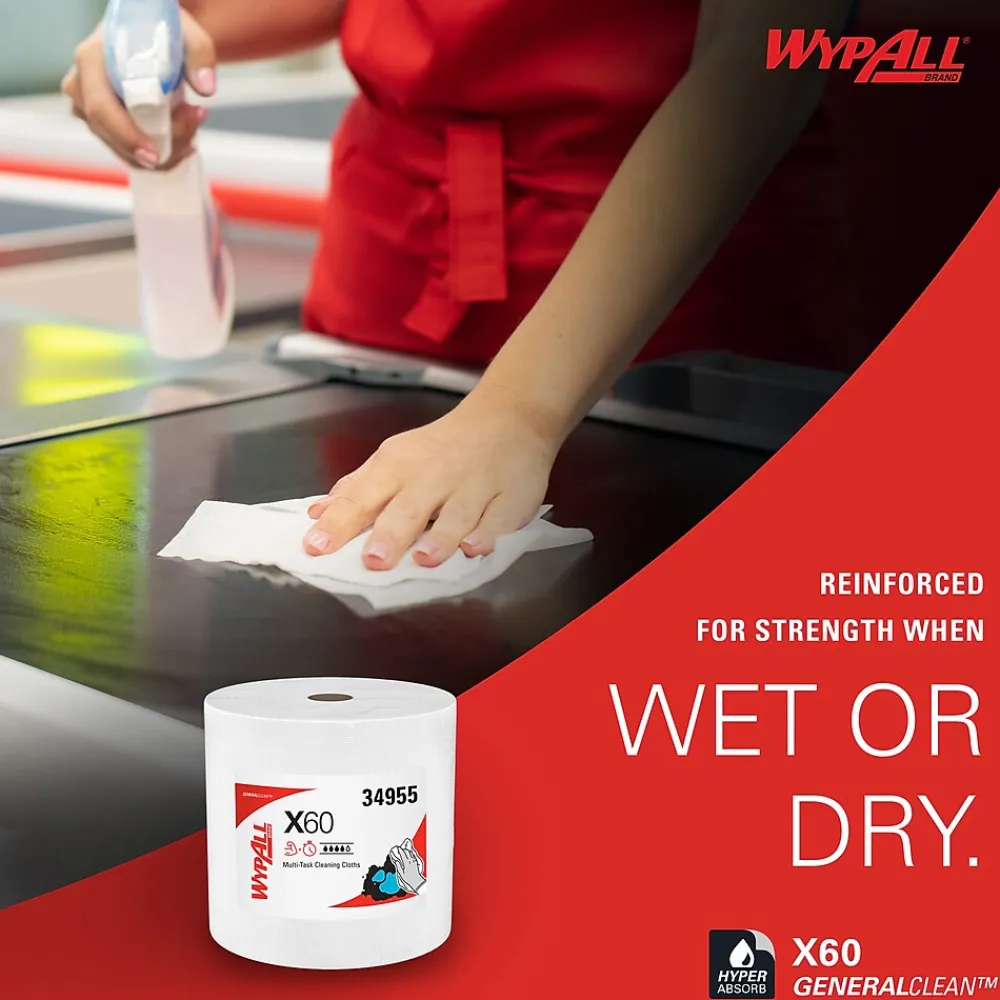 GeneralClean X60 Nylon Cleaning Wipers, 13.4" x 12.5", White, 1100 Sheets/Roll, 1100 Wipers/Box (34955)<WypAll Best