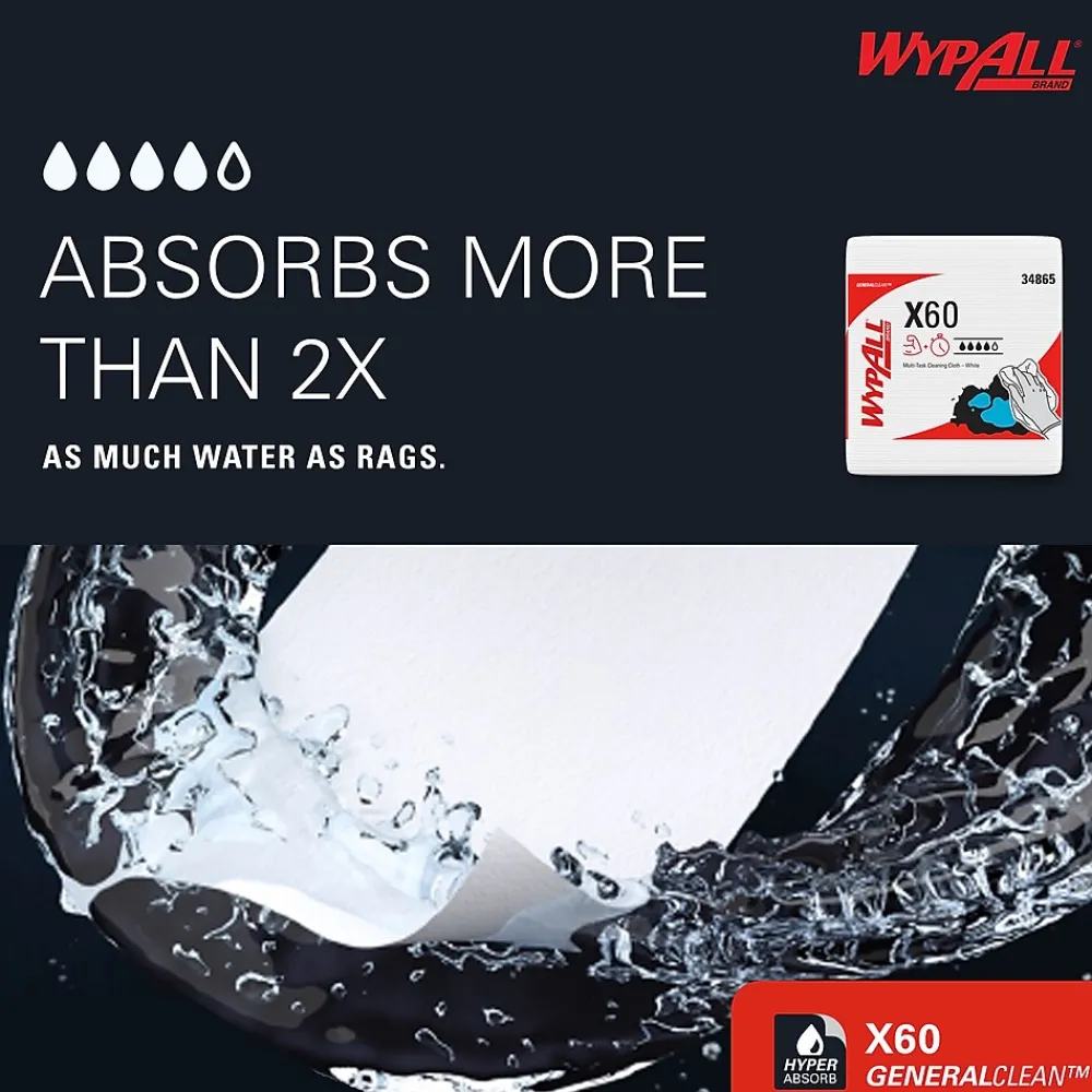 GeneralClean X60 Nylon Cleaning Wipers, 12" x 12.5", White, 76 Wipers/Box, 12/Carton (34865)<WypAll Online