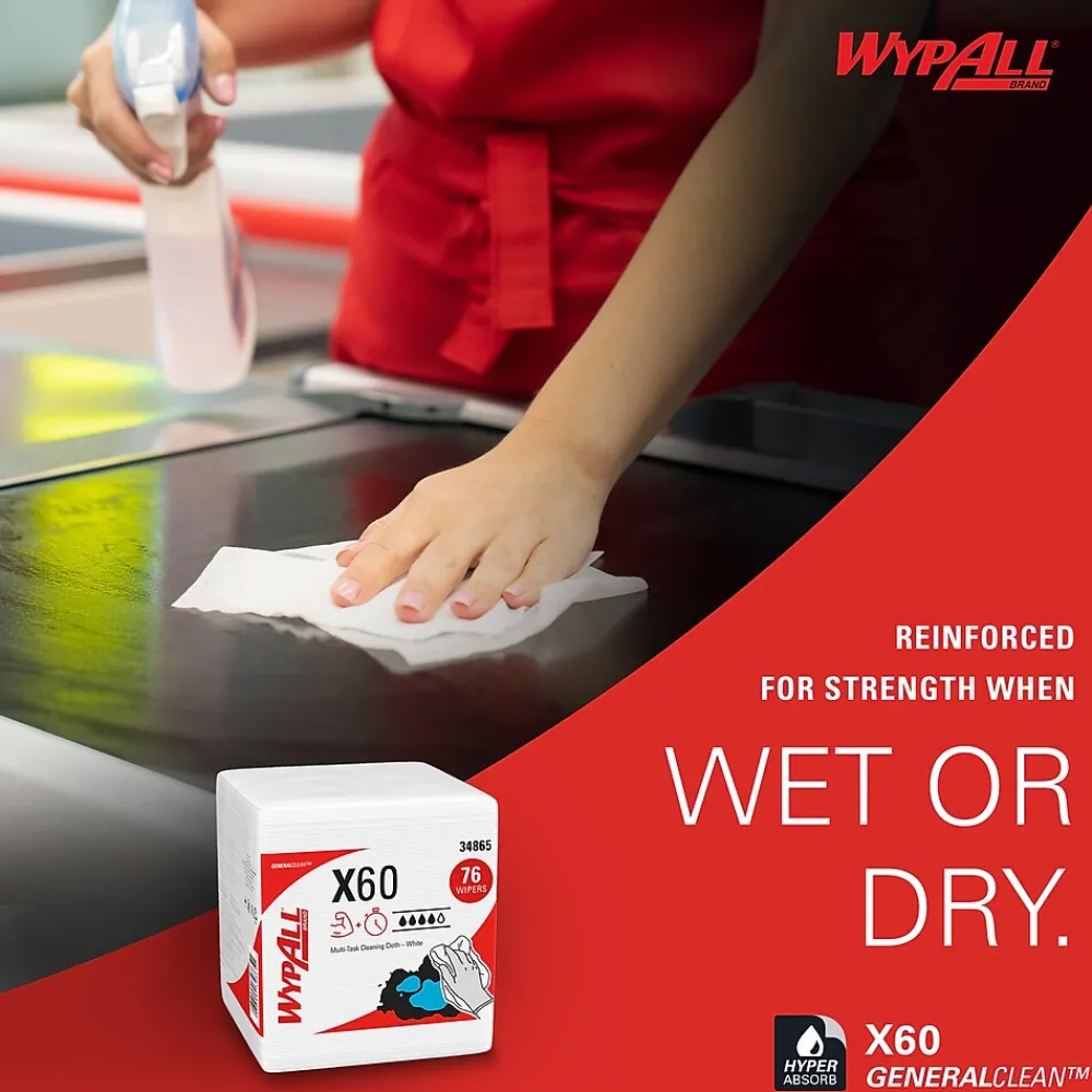 GeneralClean X60 Nylon Cleaning Wipers, 12" x 12.5", White, 76 Wipers/Box, 12/Carton (34865)<WypAll Online