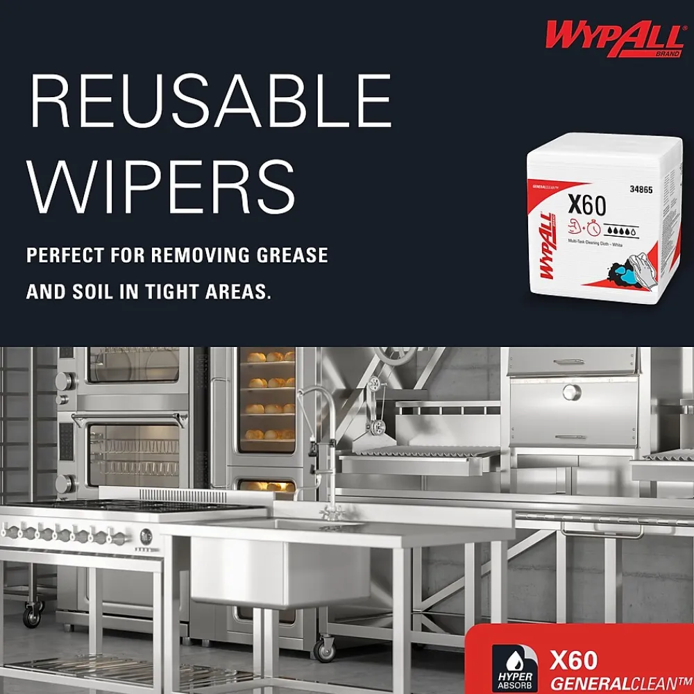 GeneralClean X60 Nylon Cleaning Wipers, 12" x 12.5", White, 76 Wipers/Box, 12/Carton (34865)<WypAll Online