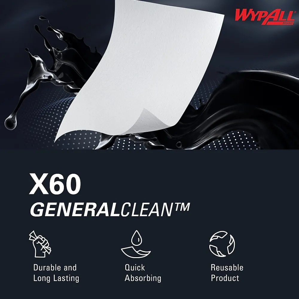 GeneralClean X60 Nylon Cleaning Wipers, 12" x 12.5", White, 76 Wipers/Box, 12/Carton (34865)<WypAll Online