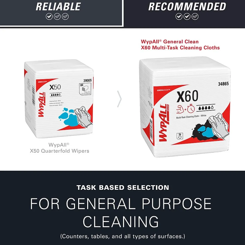GeneralClean X60 Nylon Cleaning Wipers, 12" x 12.5", White, 76 Wipers/Box, 12/Carton (34865)<WypAll Online
