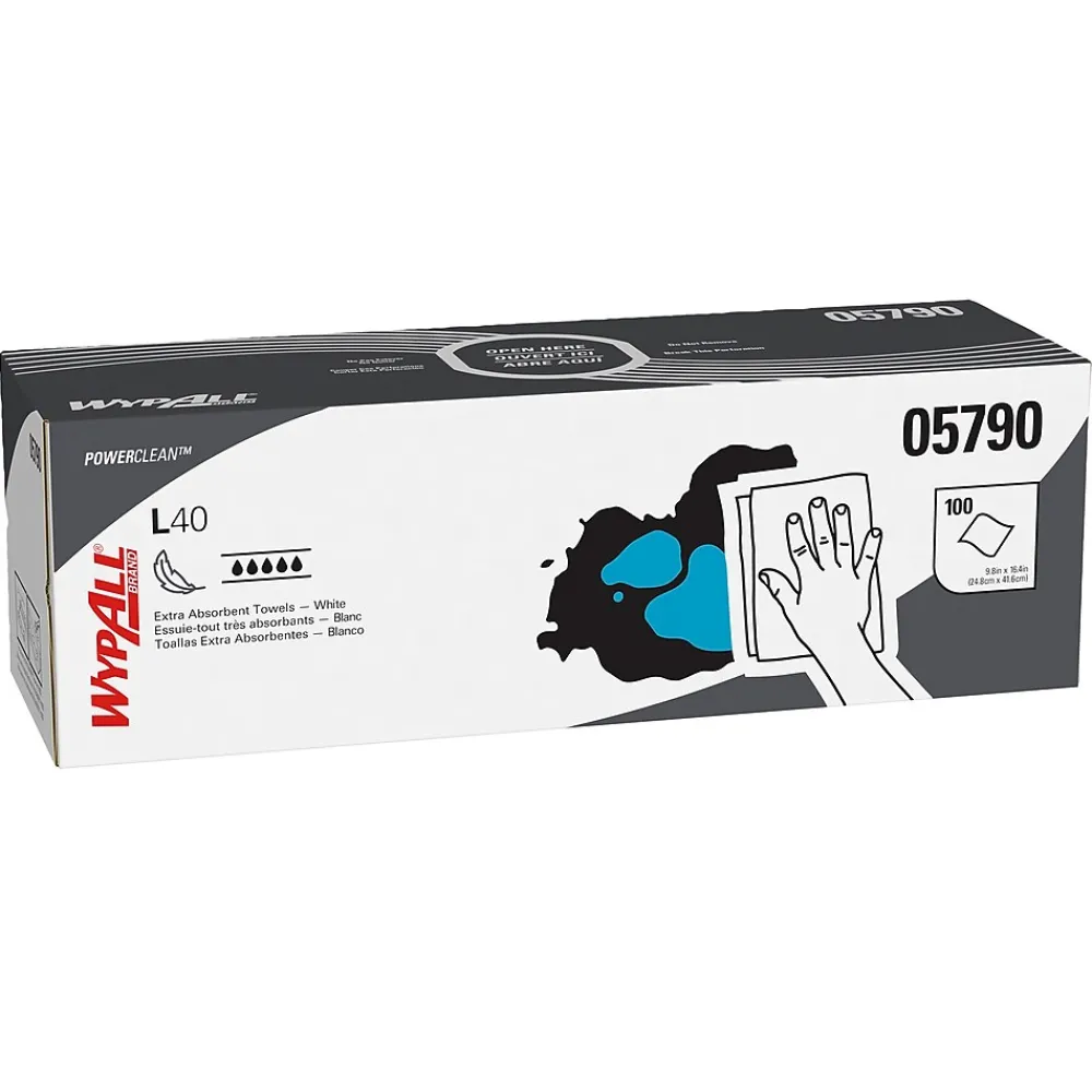PowerClean L40 Cellulose Cleaning Wipers, 9.8" x 16.4", White, 100 Wipers/Box, 9/Carton (05790)<WypAll Discount