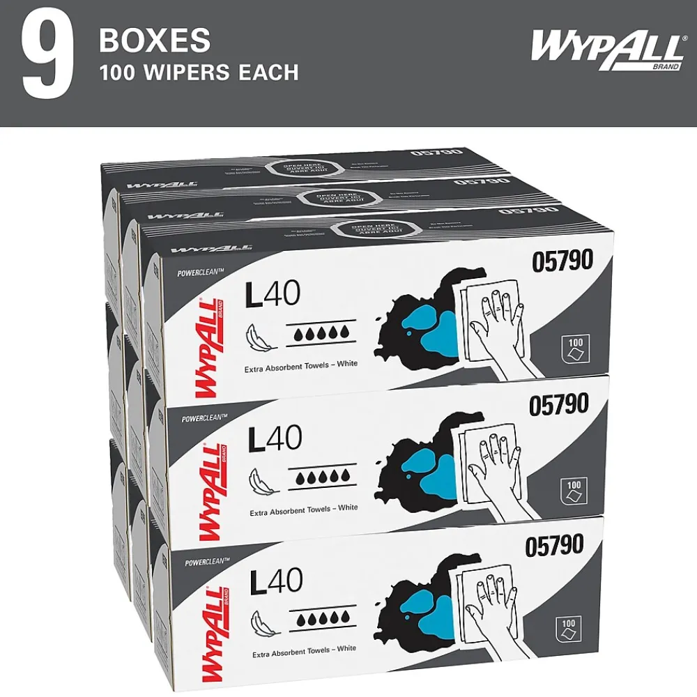 PowerClean L40 Cellulose Cleaning Wipers, 9.8" x 16.4", White, 100 Wipers/Box, 9/Carton (05790)<WypAll Discount