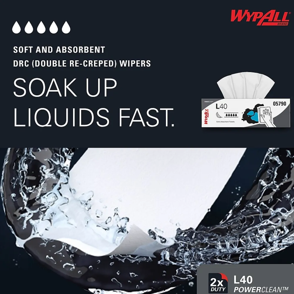 PowerClean L40 Cellulose Cleaning Wipers, 9.8" x 16.4", White, 100 Wipers/Box, 9/Carton (05790)<WypAll Discount