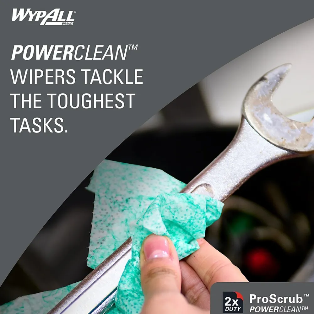 PowerClean ProScrub Fabric Cleaning Wipers, 9.5", Green, 75 Wipers/Box, 6/Carton (91367)<WypAll Best