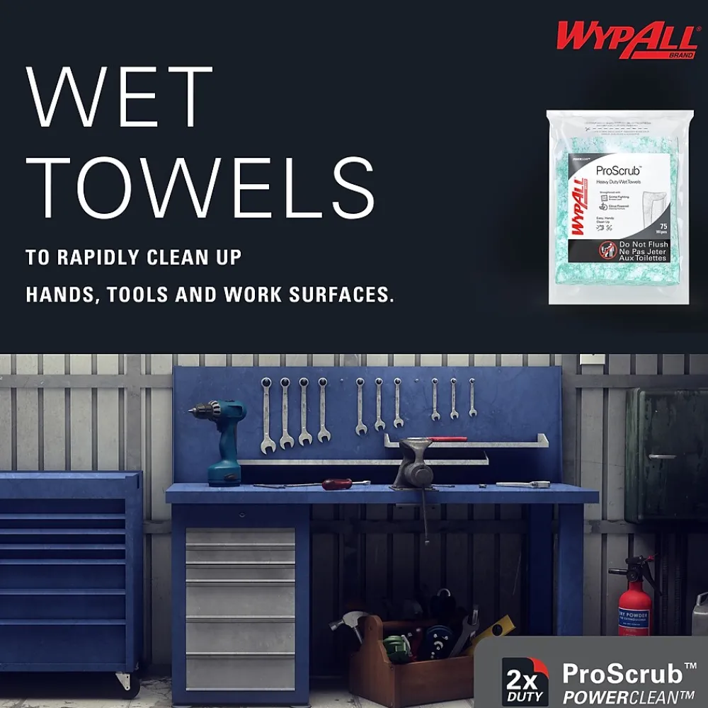PowerClean ProScrub Fabric Cleaning Wipers, 9.5", Green, 75 Wipers/Box, 6/Carton (91367)<WypAll Best