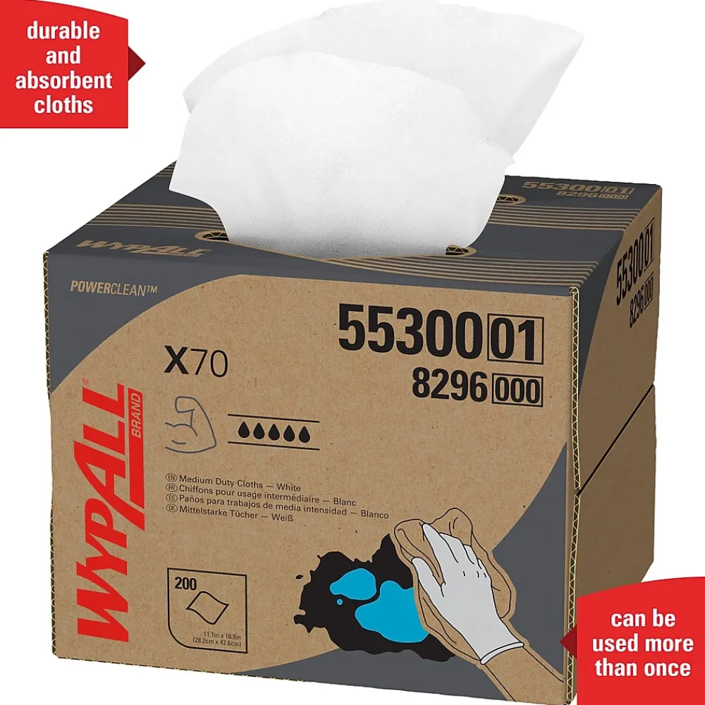 PowerClean X70 Cloths, 11.1" x 16.8", White, 200 Sheets/Box (55300)<WypAll Outlet