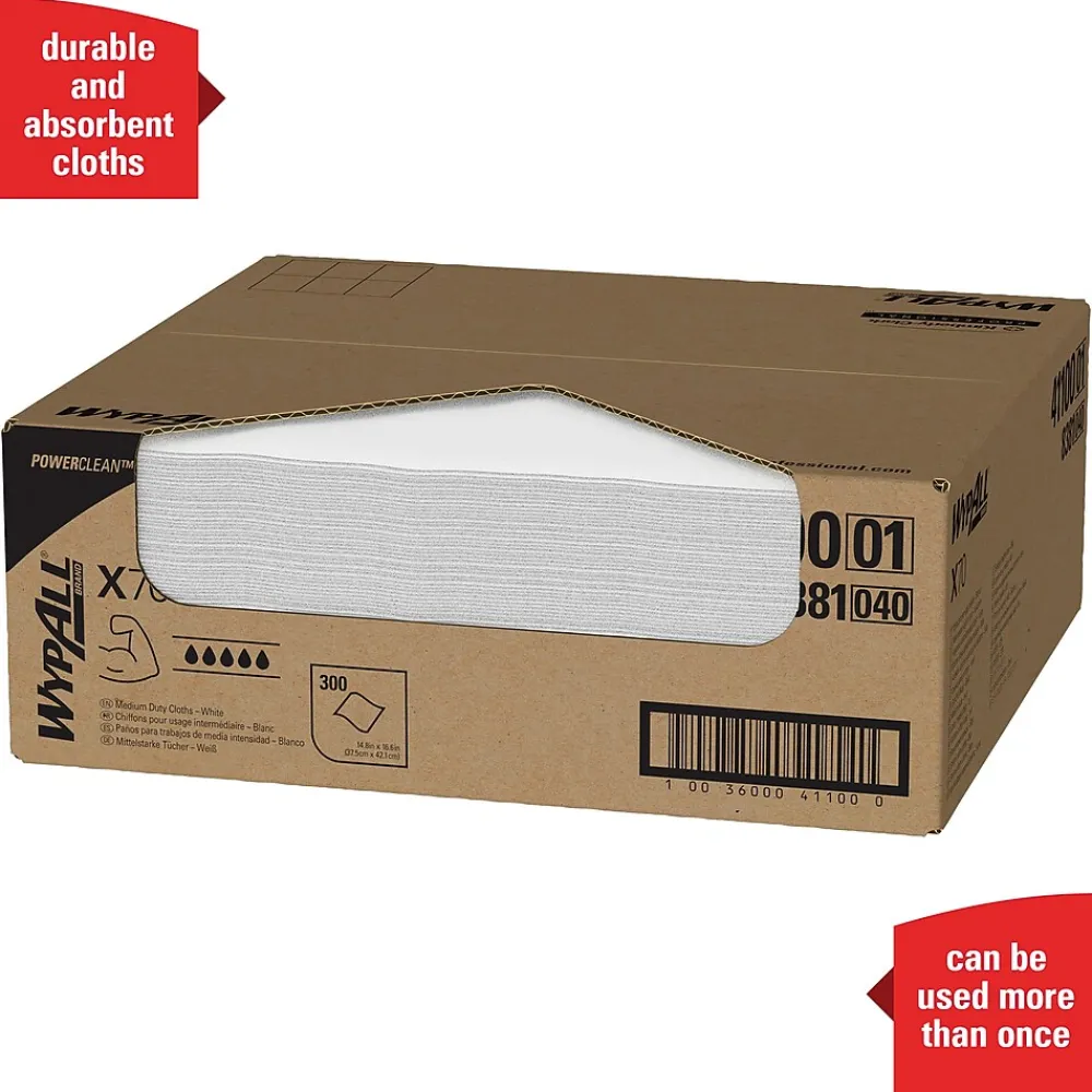 PowerClean X70 Cloths, 14.9" x 16.6", White, 300 Sheets/Box (41100)<WypAll Discount