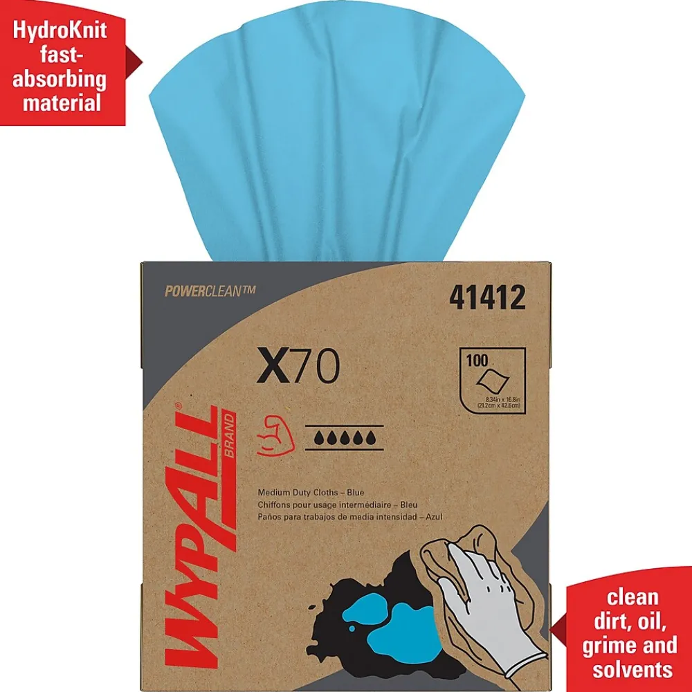 PowerClean X70 Cloths, 8.34" x 16.8", Blue, 100 Sheets/Box, 10 Boxes/Carton (41412)<WypAll Hot