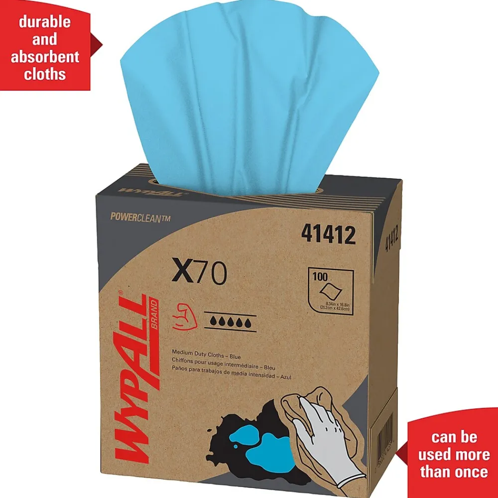 PowerClean X70 Cloths, 8.34" x 16.8", Blue, 100 Sheets/Box, 10 Boxes/Carton (41412)<WypAll Hot