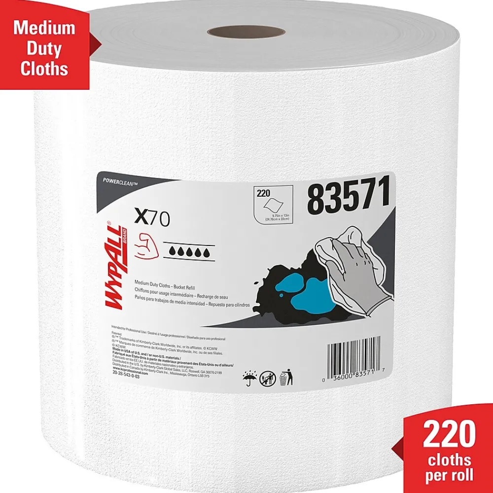 PowerClean X70 Cloths, 9.75" x 13", White, 220 Sheets/Roll, 3 Rolls/Carton (83571)<WypAll Clearance