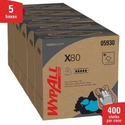 PowerClean X80 Cloths, 8.34" x 16.8", Red, 80 Sheets/Box, 5 Boxes/Carton (05930)<WypAll Best