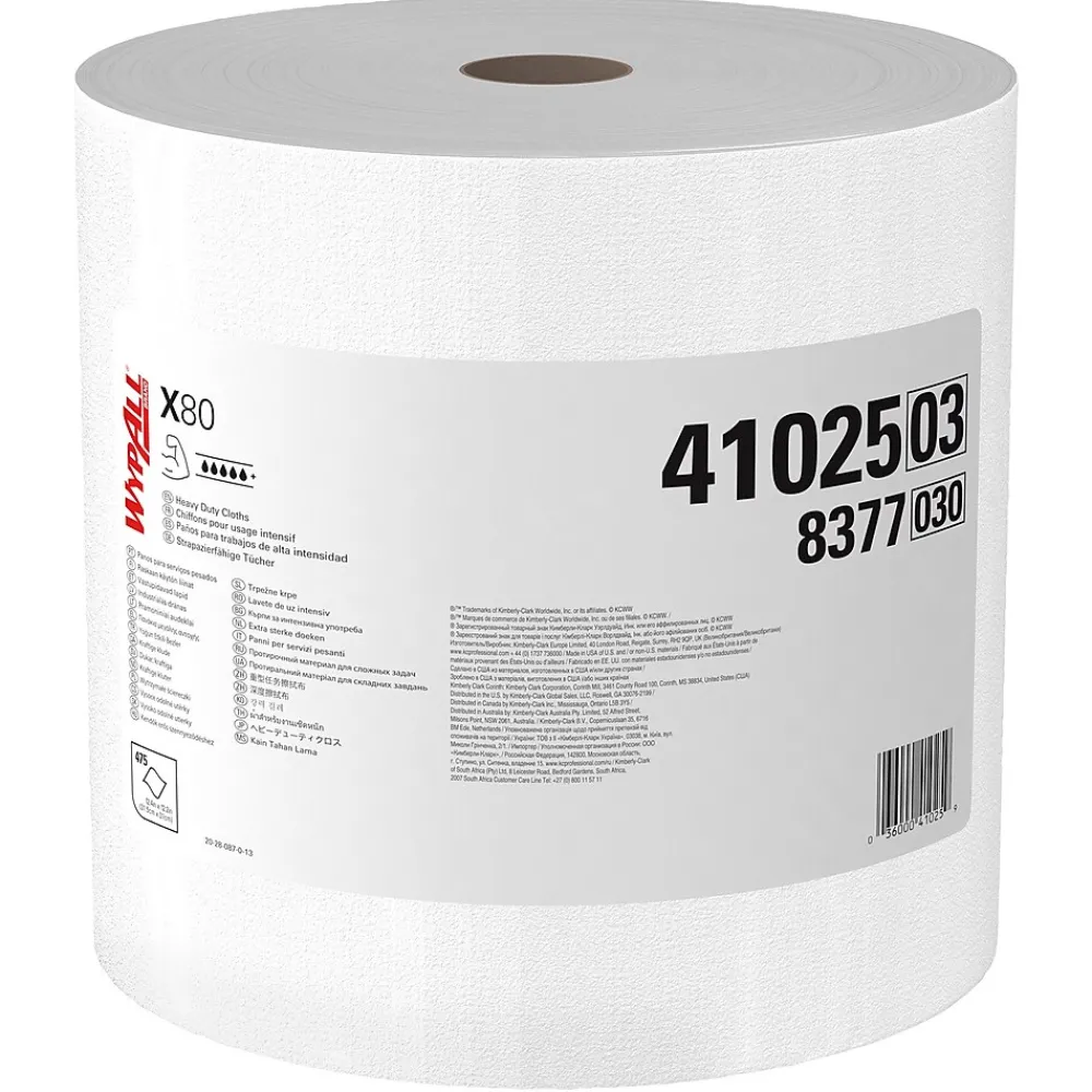 PowerClean X80 Fabric Cleaning Wipers, White, 475 Sheets/Roll, 475 Wipers/Box (41025)<WypAll New
