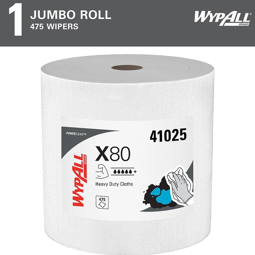 PowerClean X80 Fabric Cleaning Wipers, White, 475 Sheets/Roll, 475 Wipers/Box (41025)<WypAll New