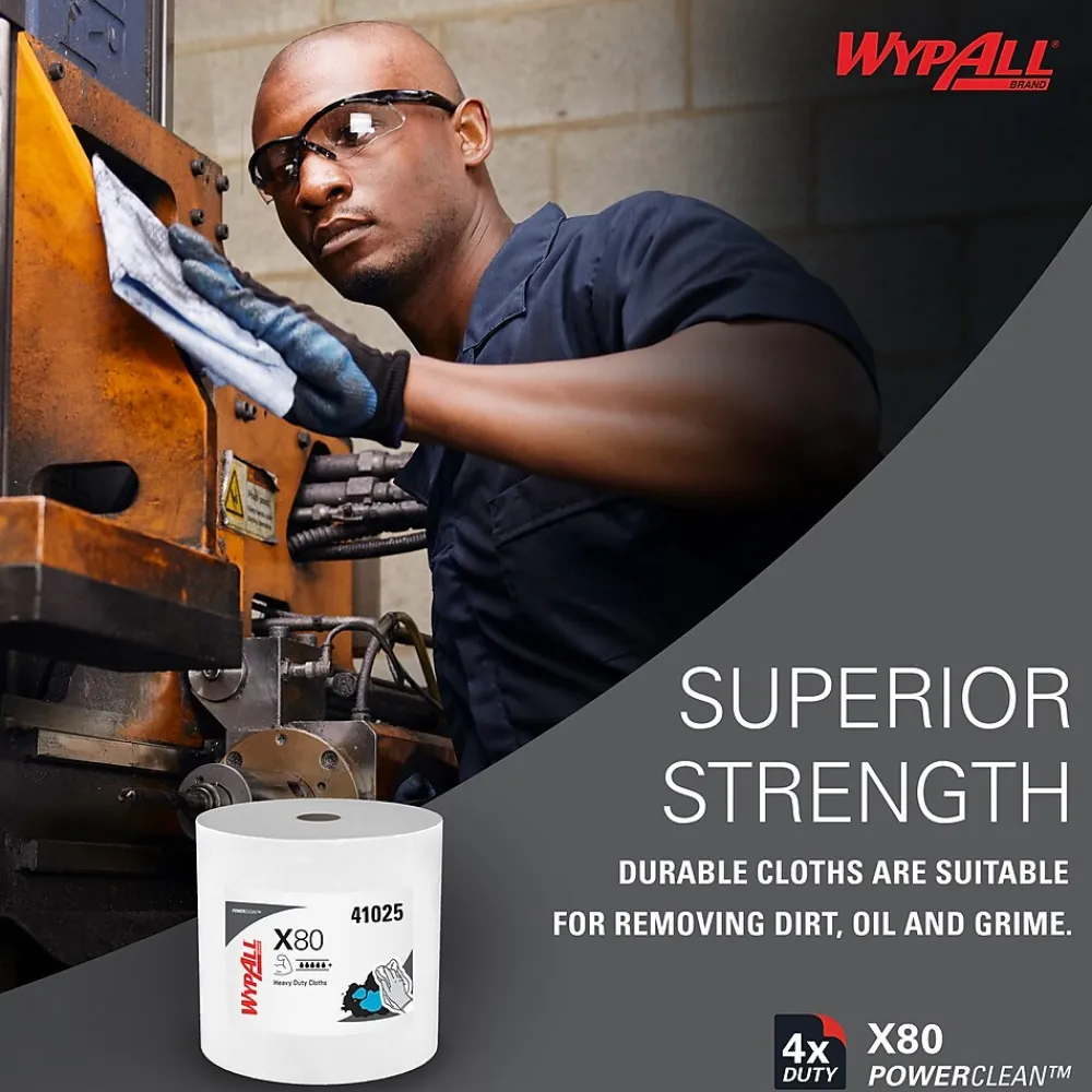 PowerClean X80 Fabric Cleaning Wipers, White, 475 Sheets/Roll, 475 Wipers/Box (41025)<WypAll New