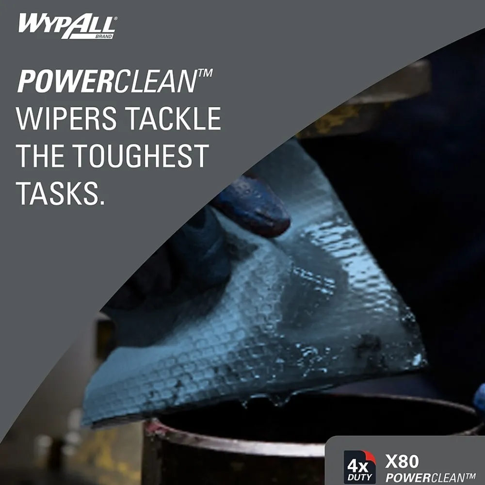 PowerClean X80 Fabric Cleaning Wipers, 16.8" x 12.5", Blue, 160 Wipers/Box, 160/Carton (41041)<WypAll Sale