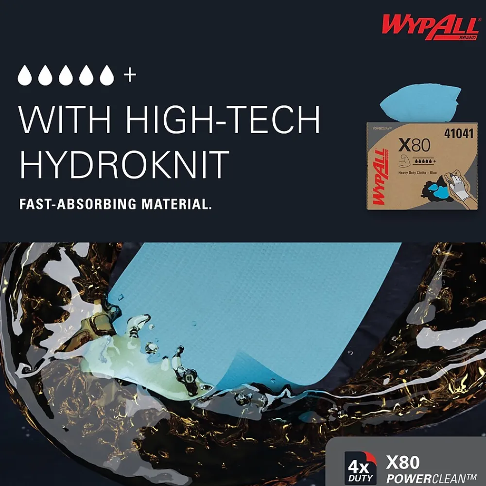 PowerClean X80 Fabric Cleaning Wipers, 16.8" x 12.5", Blue, 160 Wipers/Box, 160/Carton (41041)<WypAll Sale